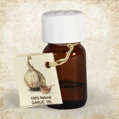 Garlic oil 10 ml in a glass bottle.