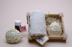 Box no. 1 containing towel size 30 x30 plus small oil plus one soap