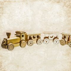 Wooden train toy with 3 mobbing blocks